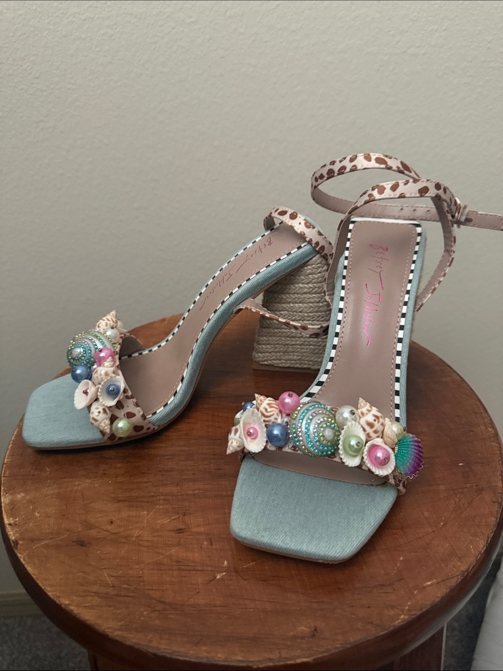 Betsey Johnson Embellished Seashell Ankle-Strap Heels